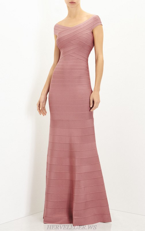 Herve Leger Pink Bardot Mermaid Evening Gown