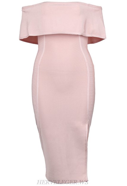 Herve Leger Nude Strapless Bardot Slit Dress