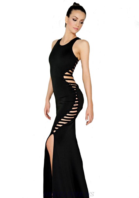 Herve Leger Black Cut Out Evening Gown