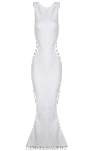 Herve Leger White Cut Out Evening Gown