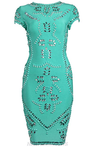 Herve Leger Green Embellished Dress