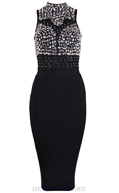 Herve Leger Black Embellished Bodice Dress