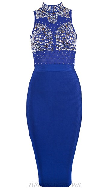 Herve Leger Blue Embellished Bodice Dress