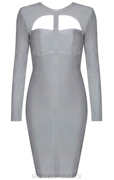 Herve Leger Grey Long Sleeve Cut Out Dress