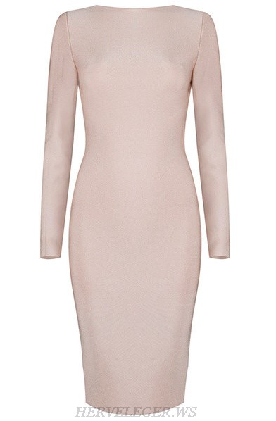 Herve Leger Nude Long Sleeve Zipper Detail Dress