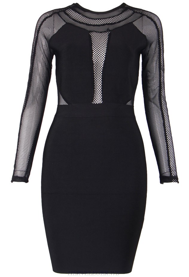 Herve Leger Black Multistitch Crochet Dress