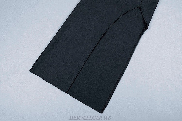 Herve Leger Black Strapless Petal Bardot Slit Evening Gown