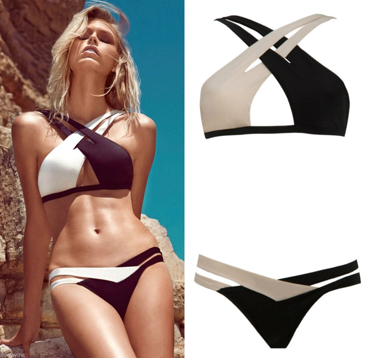 Fabienne Hagedorn Herve Leger Black And White Color Block Cut Out Bikini
