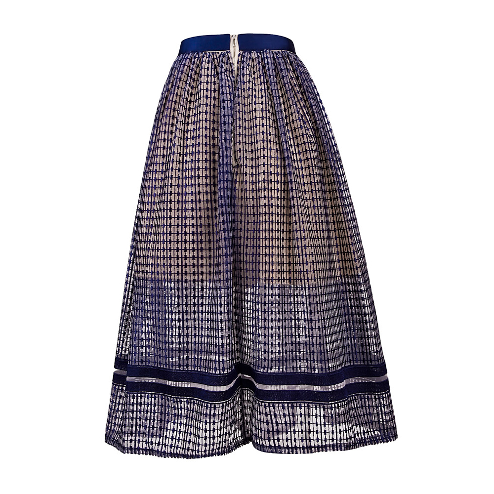 Herve Leger Blue Beige Transparent Chiffon Lace Skirt