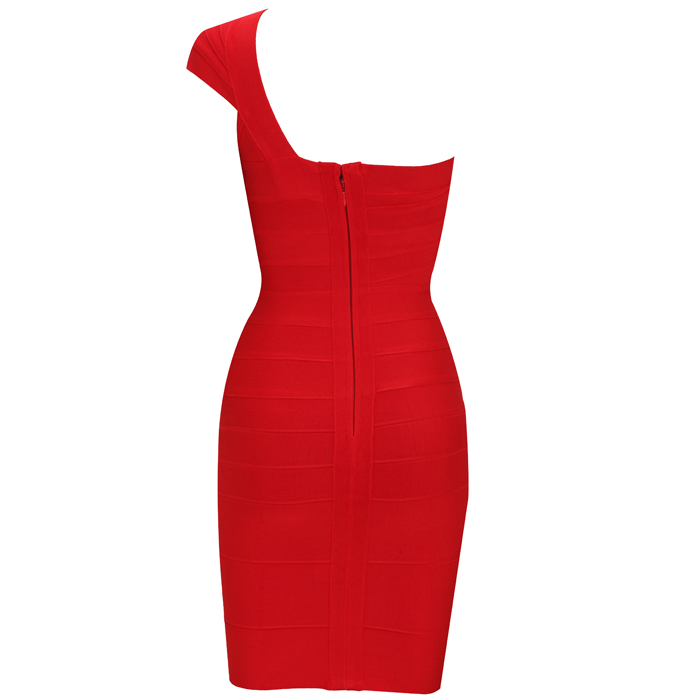 Herve Leger New Fashion Red One Shoulder Dress