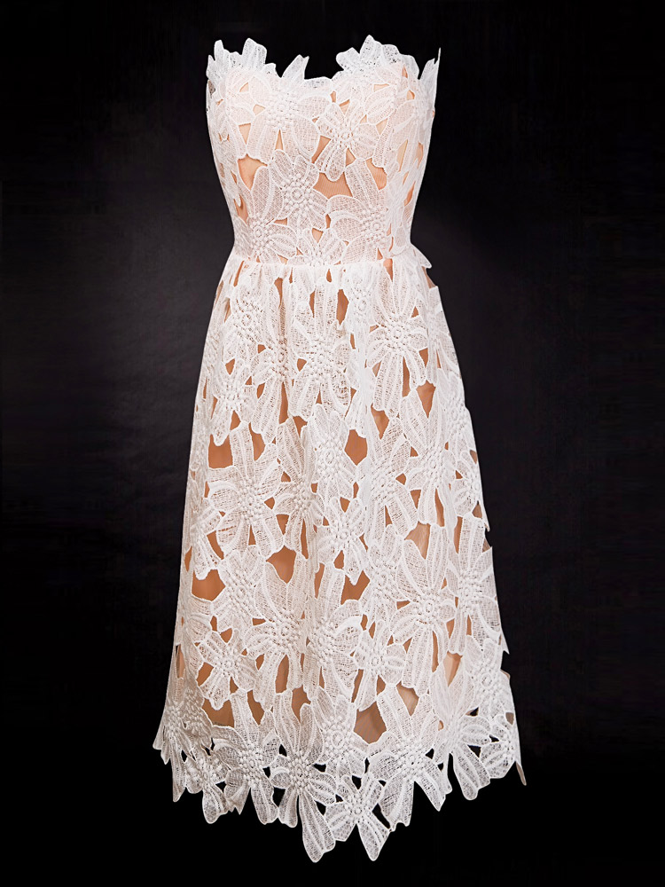 Herve Leger Nude Chiffon Weave Flowers Floral Strapless Dress