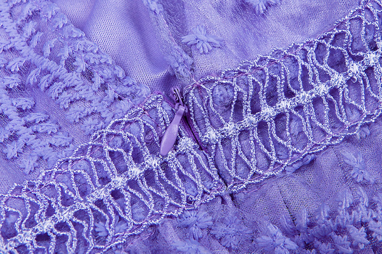 Herve Leger Purple Mid Sleeve Transparent Lace Gown