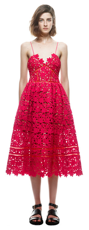 Herve Leger Red And White Multicolor Hollow Lace A Line Dress