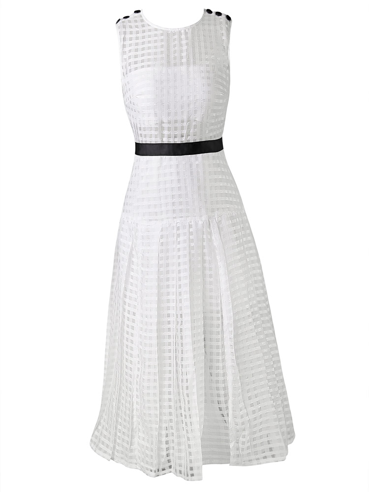 Herve Leger White Transparent Neck Multi Layer Chiffon Long Dress