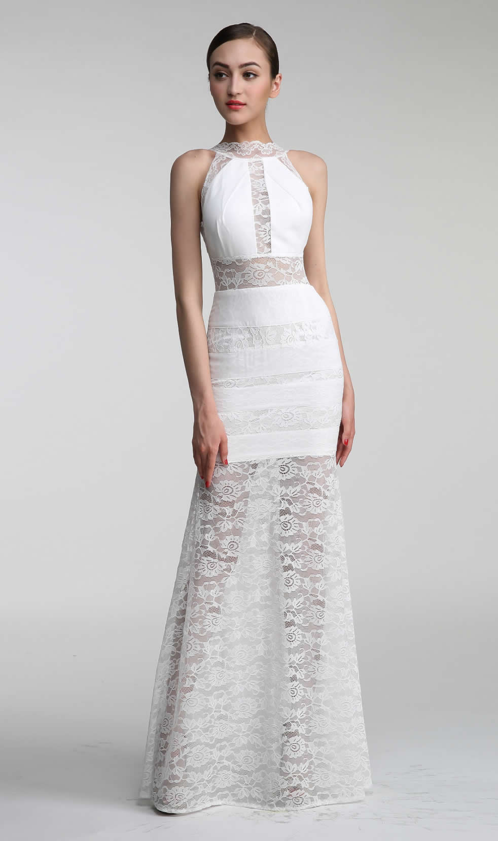 Herve Leger White Sleeveless Cut Out Gown