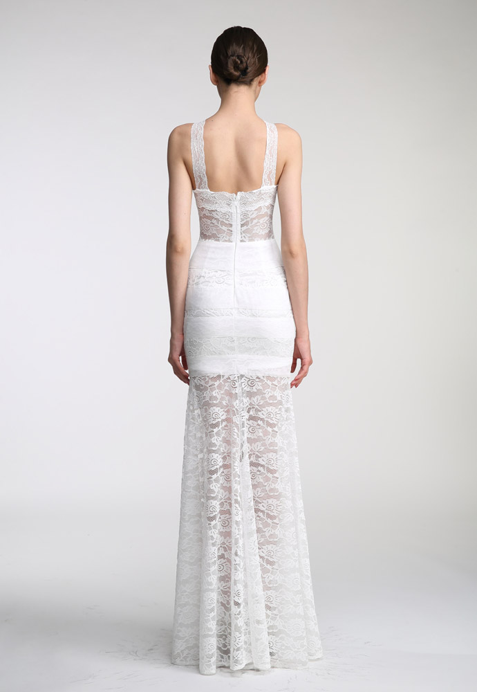 Herve Leger White Sleeveless Cut Out Gown