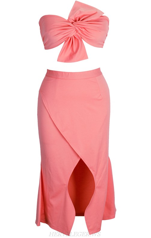 Herve Leger Coral Pink Bandeau Two Piece Stars Dress