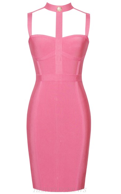 Herve Leger Pink Geo Strap Dress