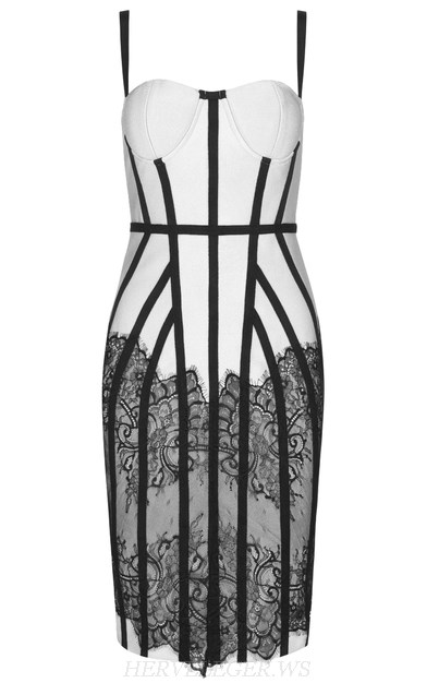 Herve Leger Black White Bustier Lace Dress