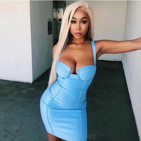 Herve Leger Blue Bustier Structured Bandage Dress