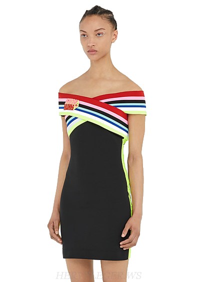 Herve Leger Black Strapless Cross Over Bardot Dress