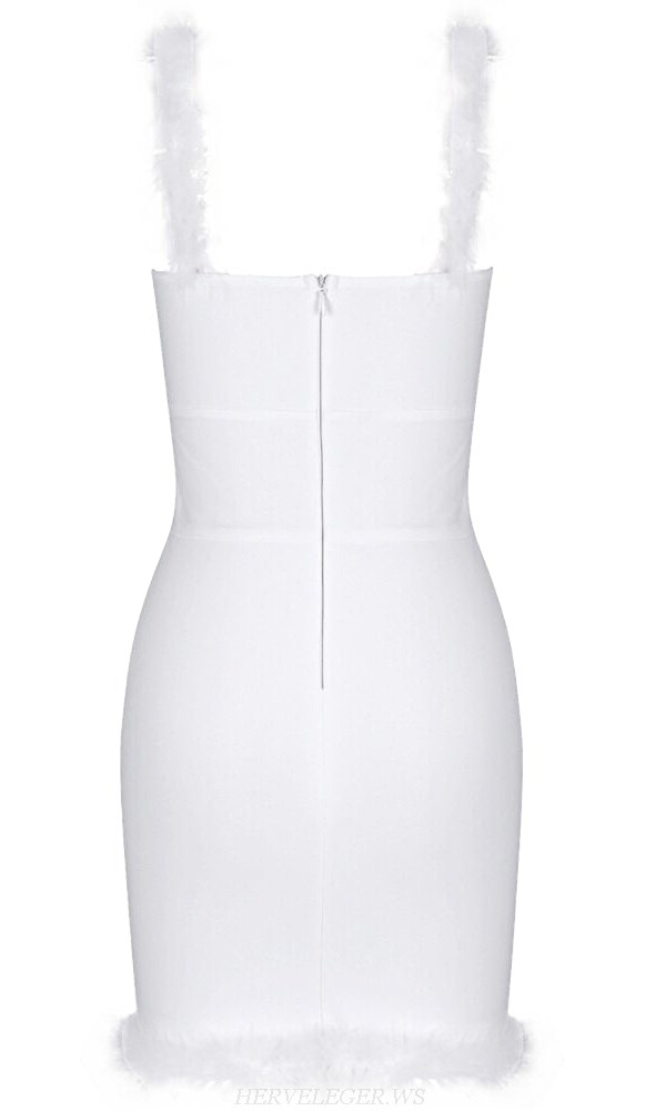 Herve Leger White Feather Straps Bandage Dress