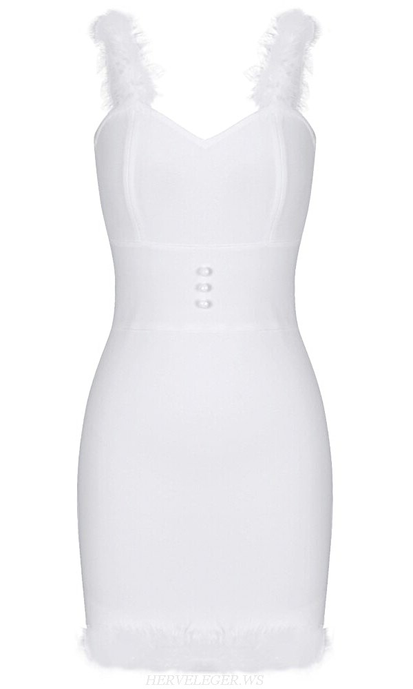 Herve Leger White Feather Straps Bandage Dress