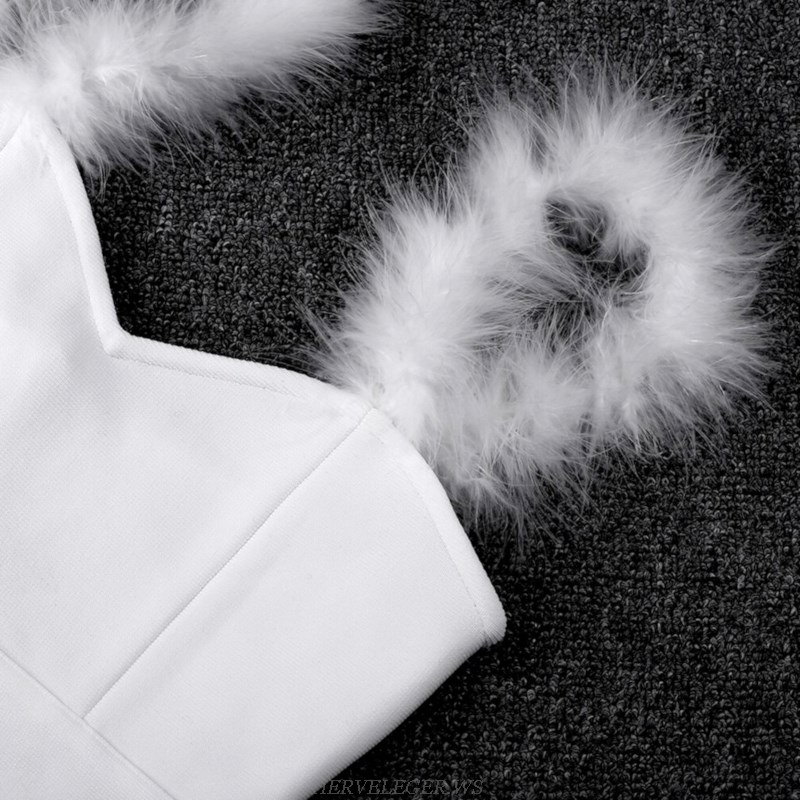Herve Leger White Feather Straps Bandage Dress