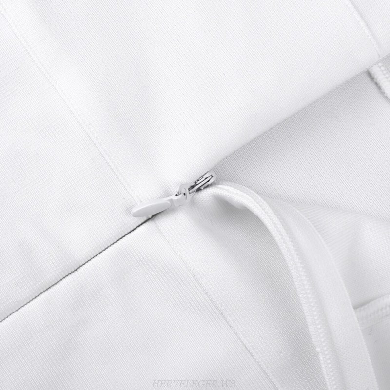 Herve Leger White Feather Straps Bandage Dress