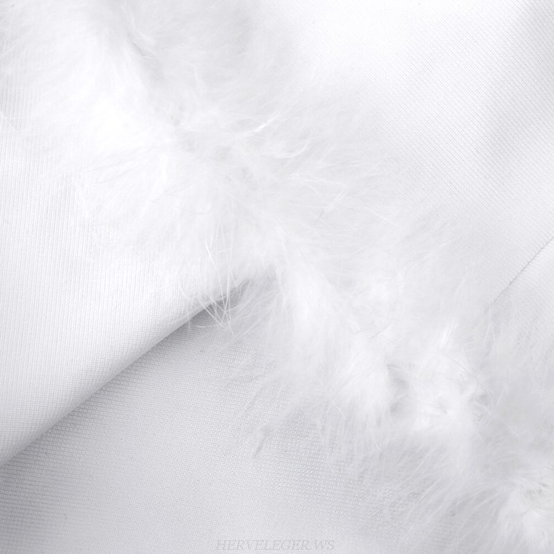 Herve Leger White Feather Straps Bandage Dress