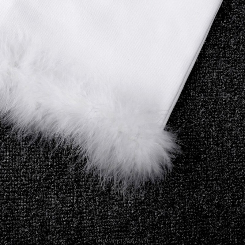 Herve Leger White Feather Straps Bandage Dress