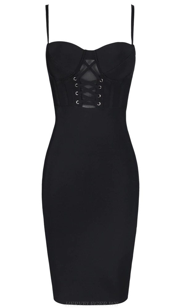 Herve Leger Black Lace Up Bustier Dress
