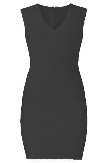 Herve Leger Black V Neck Mini Bandage Dress