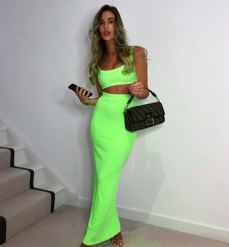 Herve Leger Neon Ribbed Two Piece Gown