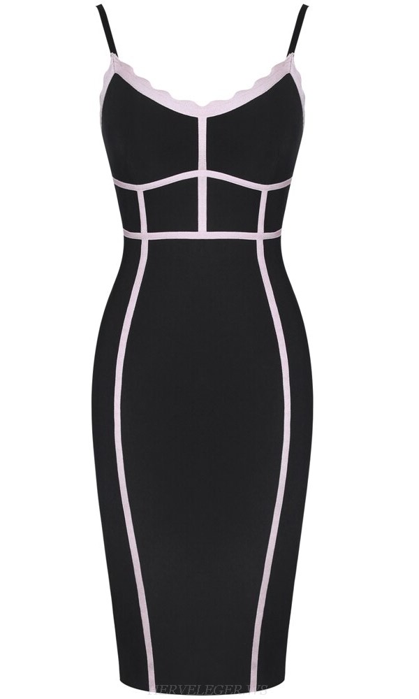 Herve Leger Black Nude Scalloped Trim Dress