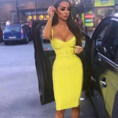 Herve Leger Yellow Structured Bustier Bandage Dress