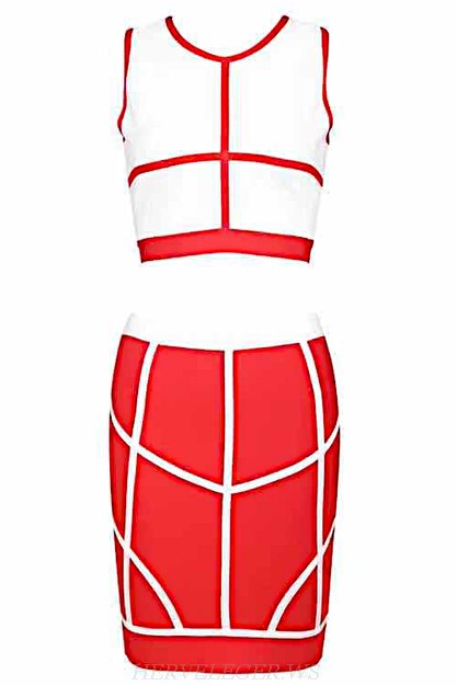 Herve Leger Red White Two Piece Dress