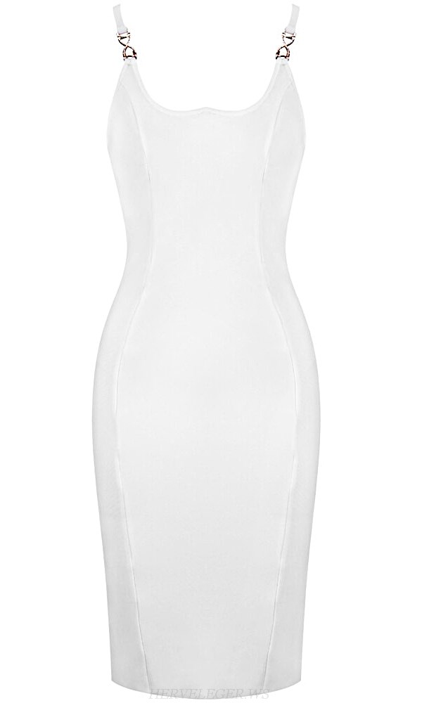 Herve Leger White W Neck Midi Bandage Dress