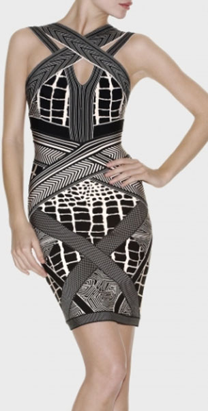 Herve Leger Adele Geometric Jacquard Dress