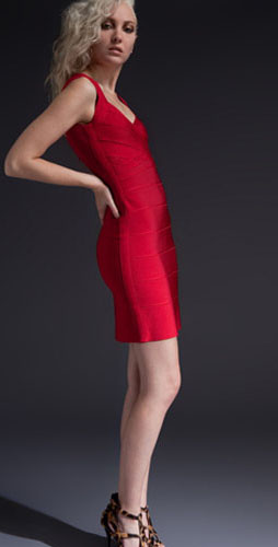 Herve Leger Bright Red With Wide Shoulder Belts Elegance Dress