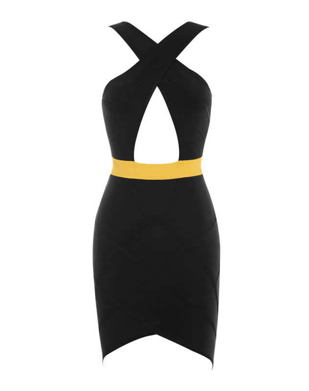 Herve leger Spring 2015 Black V Neck Cutout Bandage Dress