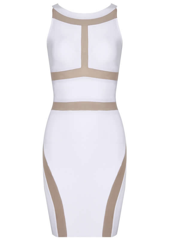 Paris Hilton White Dress Herve Leger Cutout Semi Transparent Dress