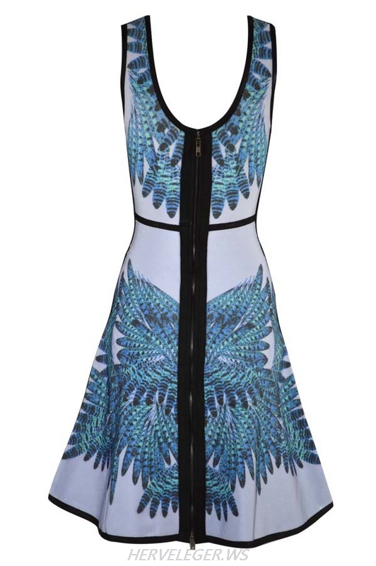 Herve Leger 2015 Blue Art Printing Sleeveless Dress