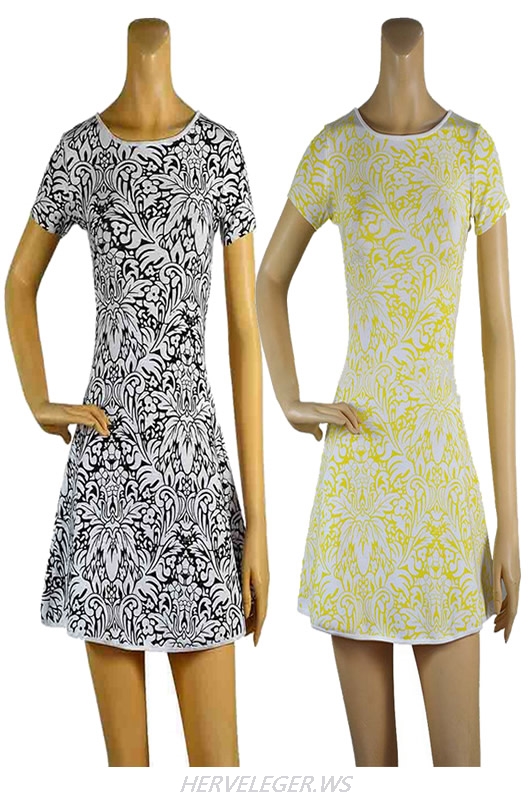 Herve Leger Black And Yellow Multi Color Art Printing A line Dress