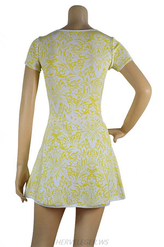 Herve Leger Black And Yellow Multi Color Art Printing A line Dress