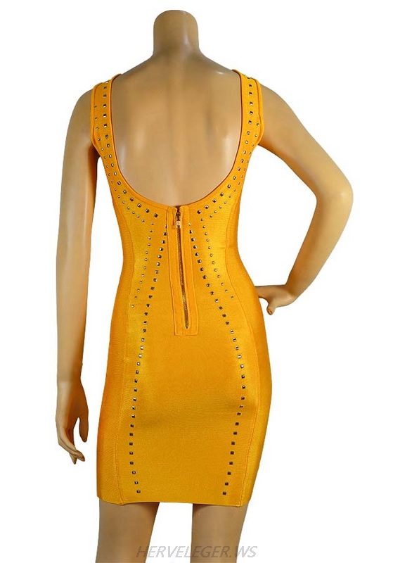 Herve Leger Black And Yellow Multi Color Beaded Sleeveless Halter Dress