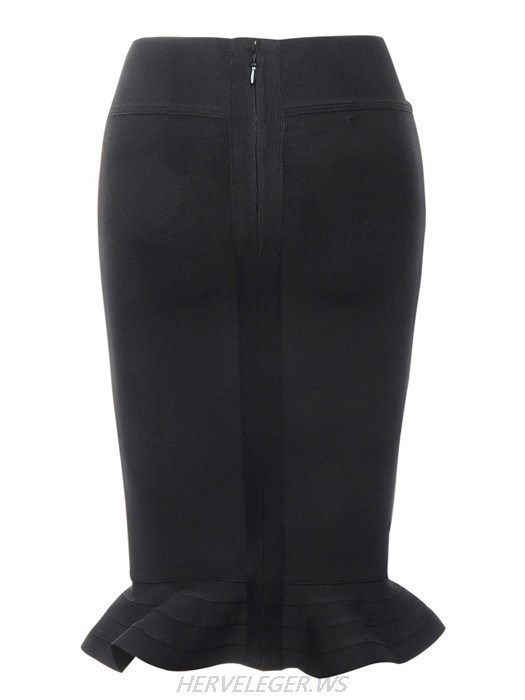 Herve Leger Black Flared Hem Bandage Skirt