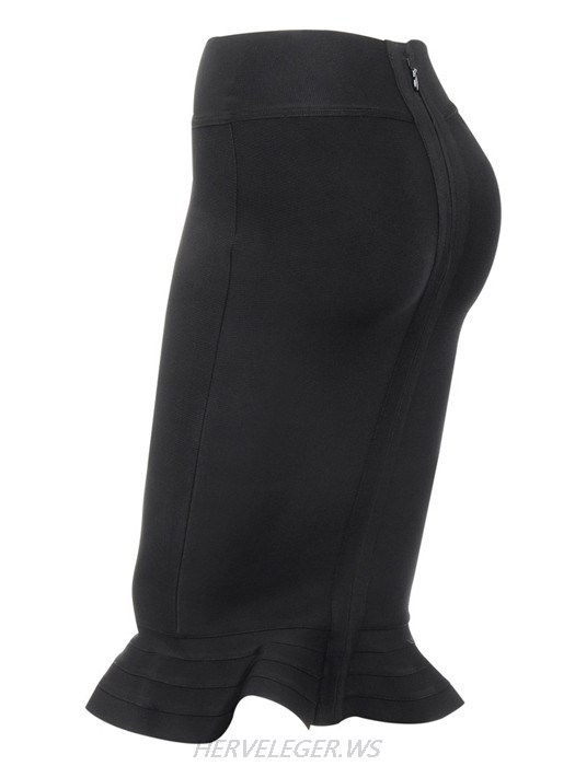 Herve Leger Black Flared Hem Bandage Skirt