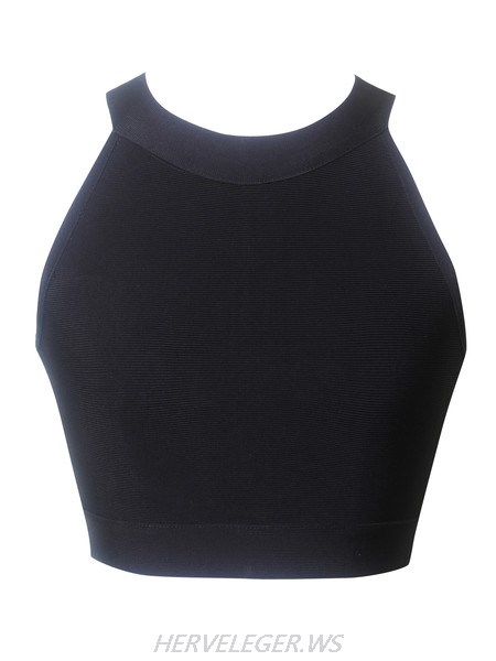 Herve Leger Black Halter Neck Black Bandage Crop Top
