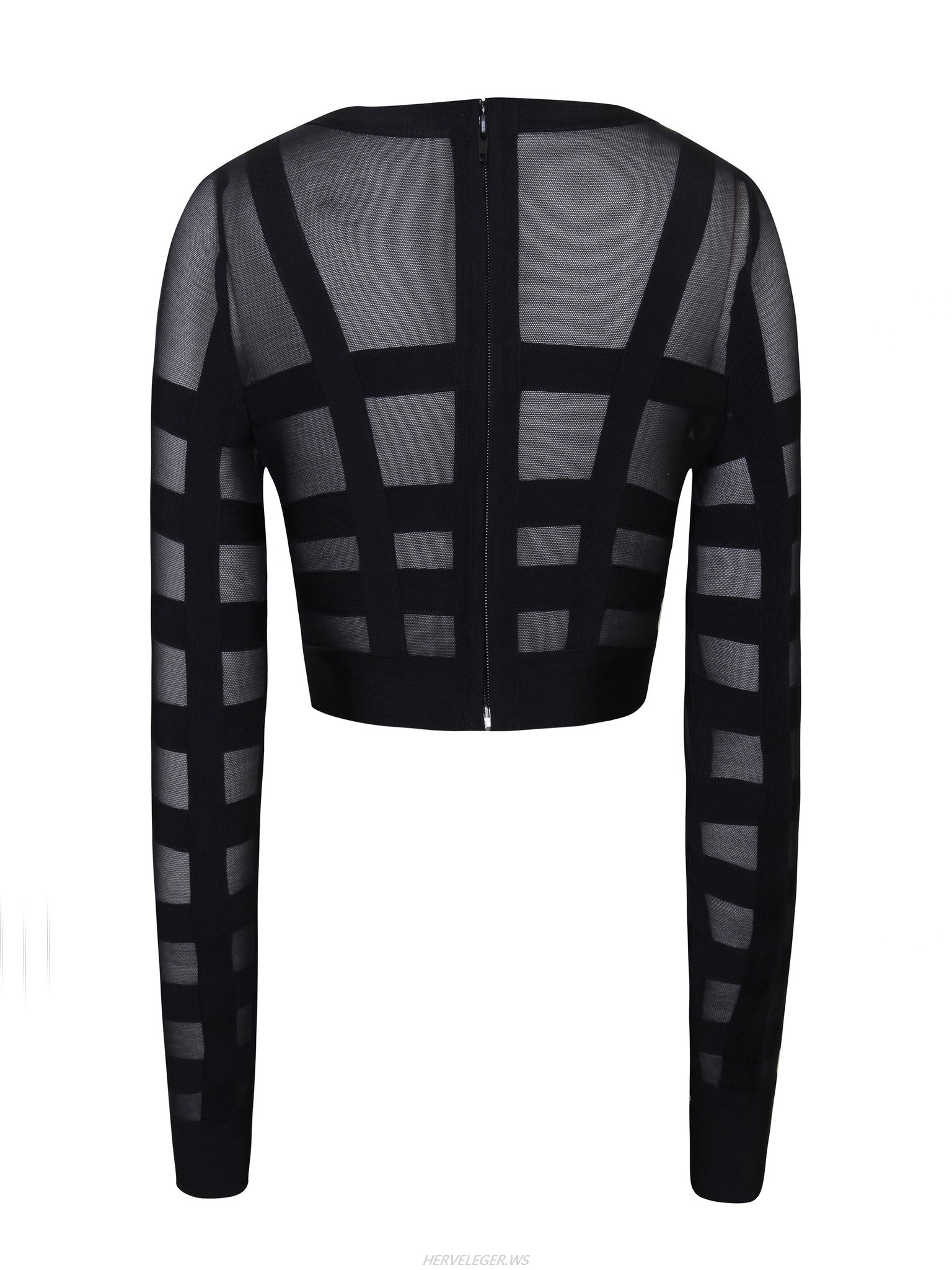 Herve Leger Black Luna Bandage and Sheer Mesh Cropped Top